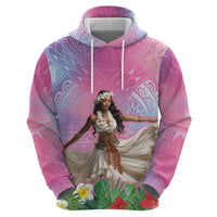 Woman Polynesian Tattoos Hoodie Tropical Flower - Sweets Vibrant Color