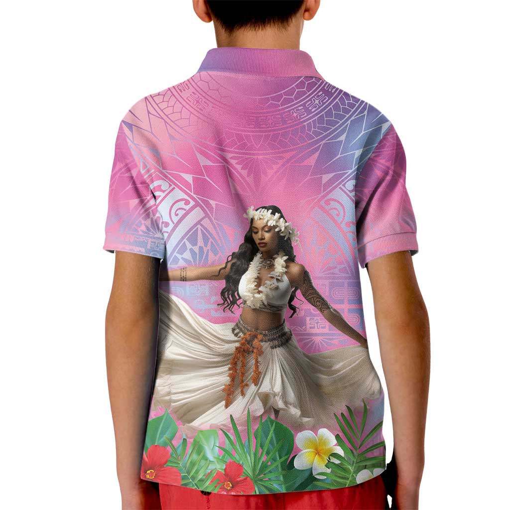 Woman Polynesian Tattoos Kid Polo Shirt Tropical Flower - Sweets Vibrant Color LT03 - Polynesian Pride