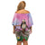 Woman Polynesian Tattoos Off Shoulder Short Dress Tropical Flower - Sweets Vibrant Color