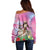 Woman Polynesian Tattoos Off Shoulder Sweater Tropical Flower - Sweets Vibrant Color