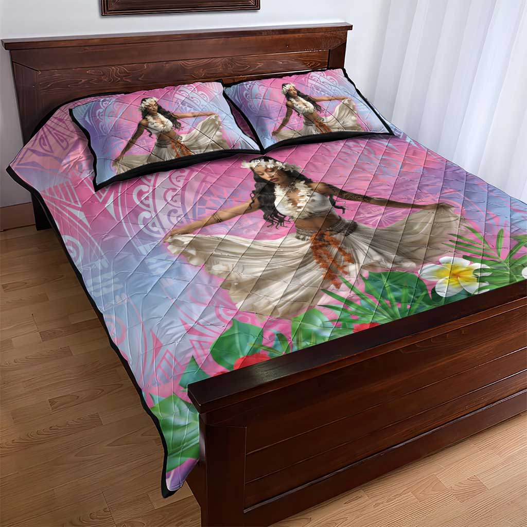 Woman Polynesian Tattoos Quilt Bed Set Tropical Flower - Sweets Vibrant Color