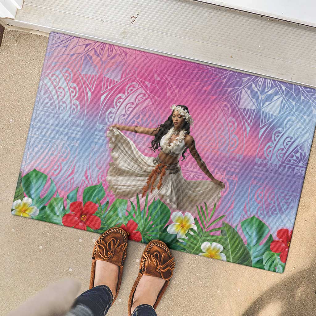 Woman Polynesian Tattoos Rubber Doormat Tropical Flower - Sweets Vibrant Color LT03 - Polynesian Pride