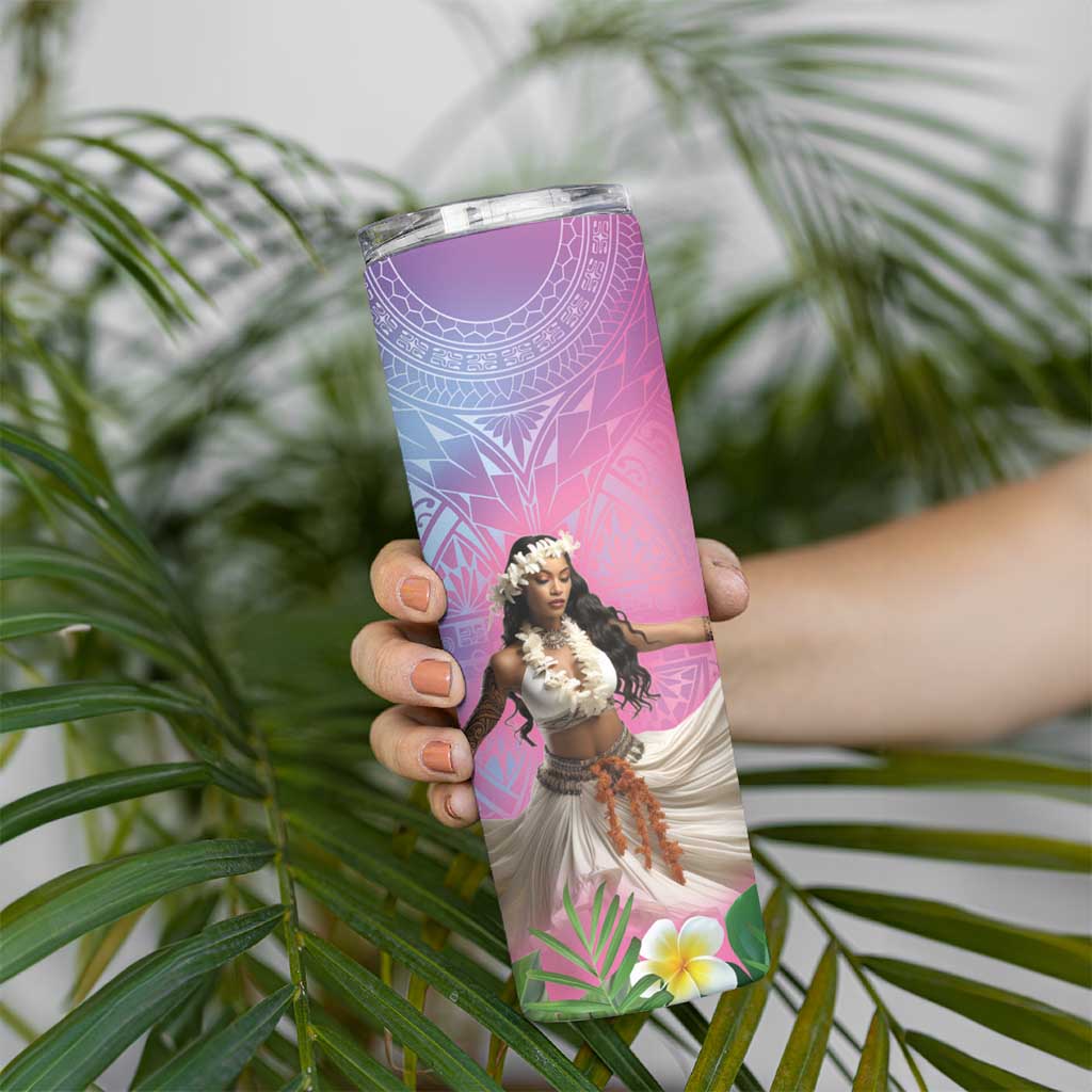 Woman Polynesian Tattoos Skinny Tumbler Tropical Flower - Sweets Vibrant Color