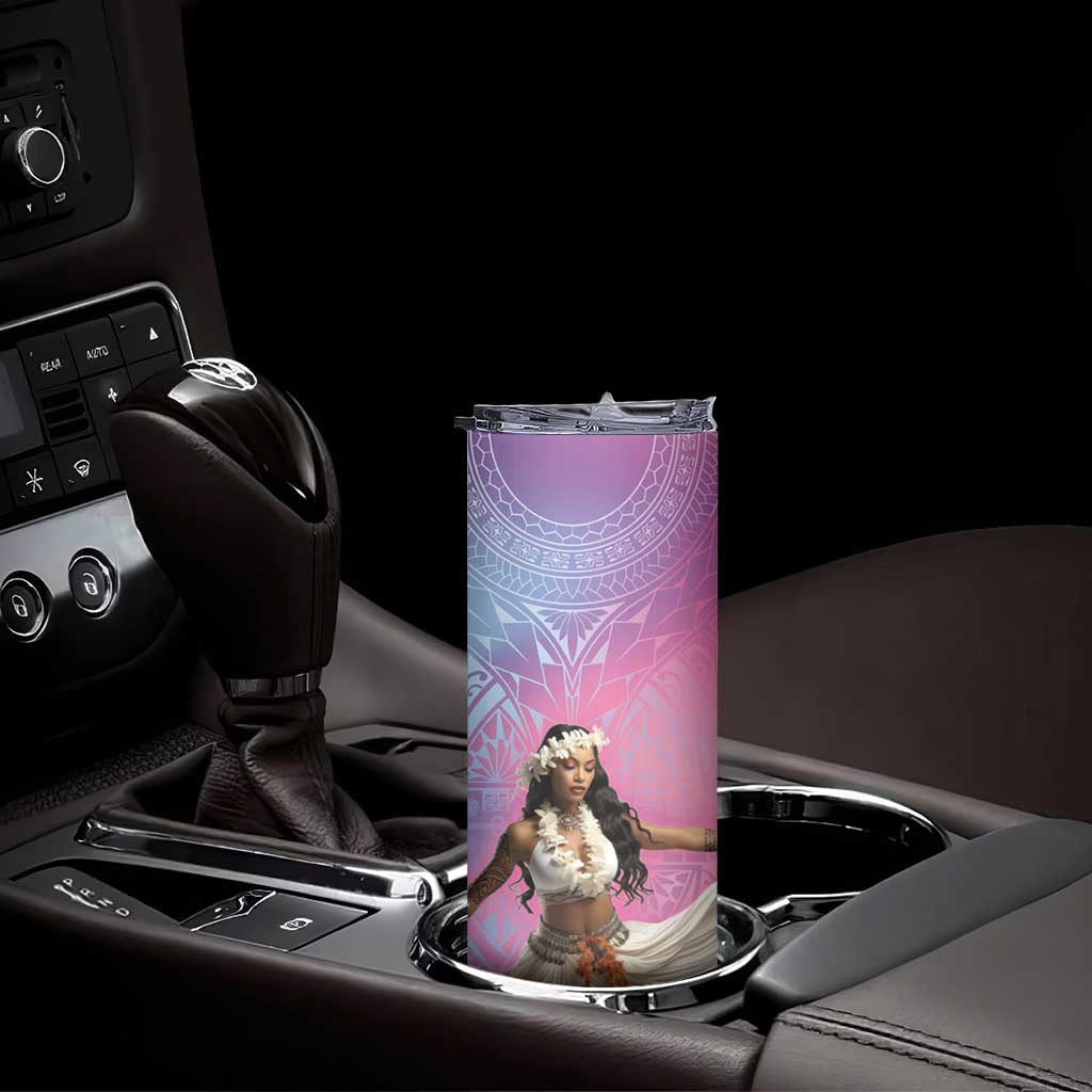 Woman Polynesian Tattoos Skinny Tumbler Tropical Flower - Sweets Vibrant Color