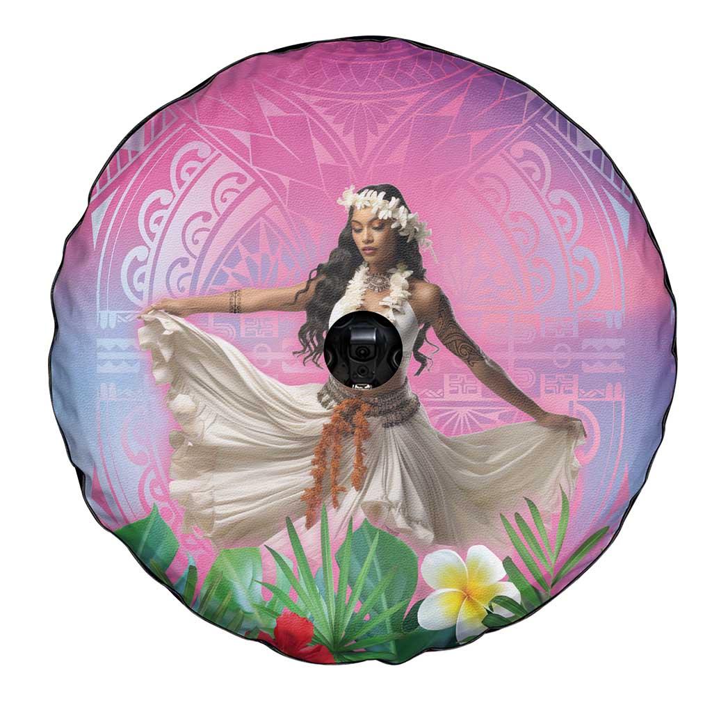 Woman Polynesian Tattoos Spare Tire Cover Tropical Flower - Sweets Vibrant Color