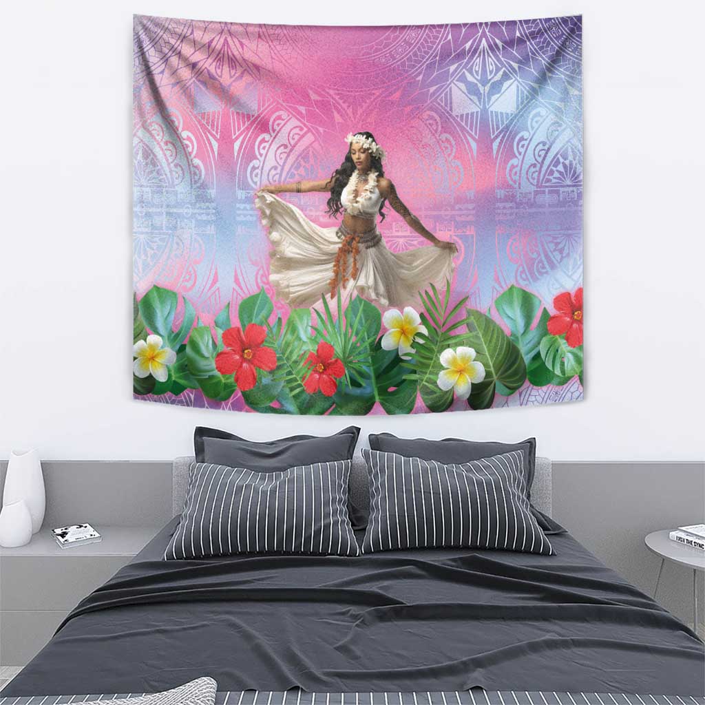 Woman Polynesian Tattoos Tapestry Tropical Flower - Sweets Vibrant Color