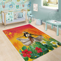 Woman Polynesian Tattoos Area Rug Tropical Flower - Vibrant Hot Color
