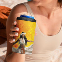 Woman Polynesian Tattoos 4 in 1 Can Cooler Tumbler Tropical Flower - Vibrant Hot Color