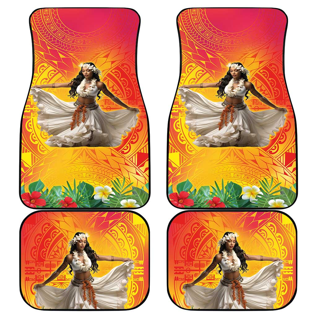 Woman Polynesian Tattoos Car Mats Tropical Flower - Vibrant Hot Color