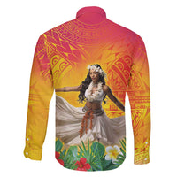 Woman Polynesian Tattoos Family Matching Puletasi and Hawaiian Shirt Tropical Flower - Vibrant Hot Color