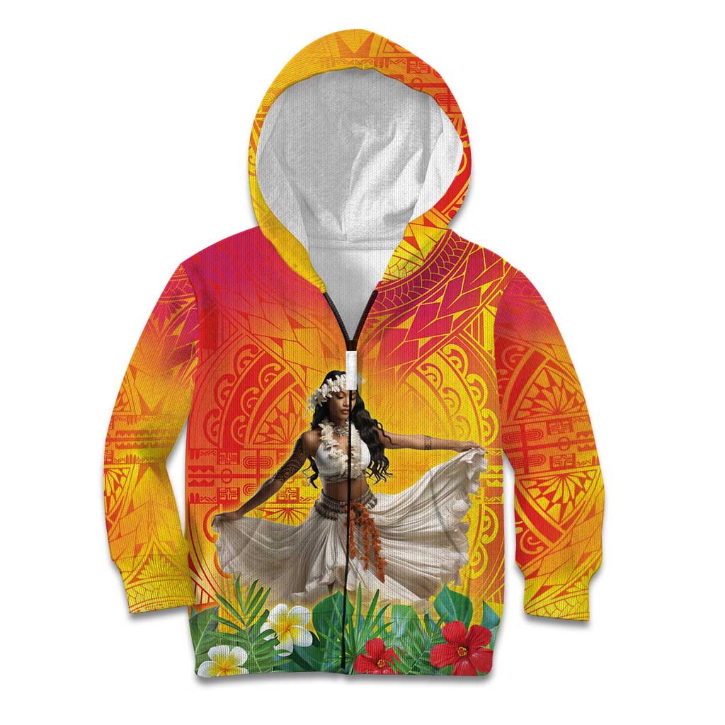 Woman Polynesian Tattoos Kid Hoodie Tropical Flower - Vibrant Hot Color