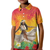 Woman Polynesian Tattoos Kid Polo Shirt Tropical Flower - Vibrant Hot Color LT03 Kid Vibrant Gradient - Polynesian Pride