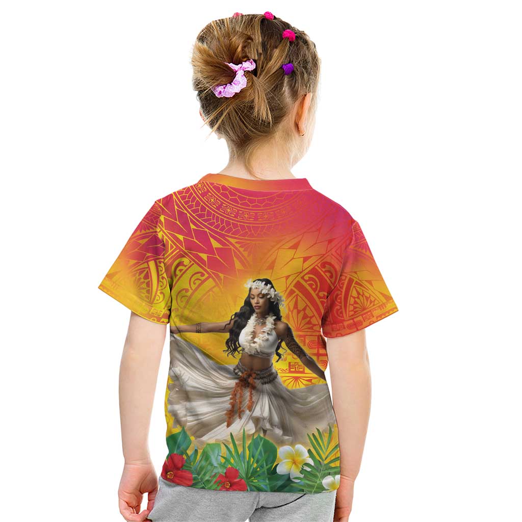 Woman Polynesian Tattoos Kid T Shirt Tropical Flower - Vibrant Hot Color LT03 - Polynesian Pride
