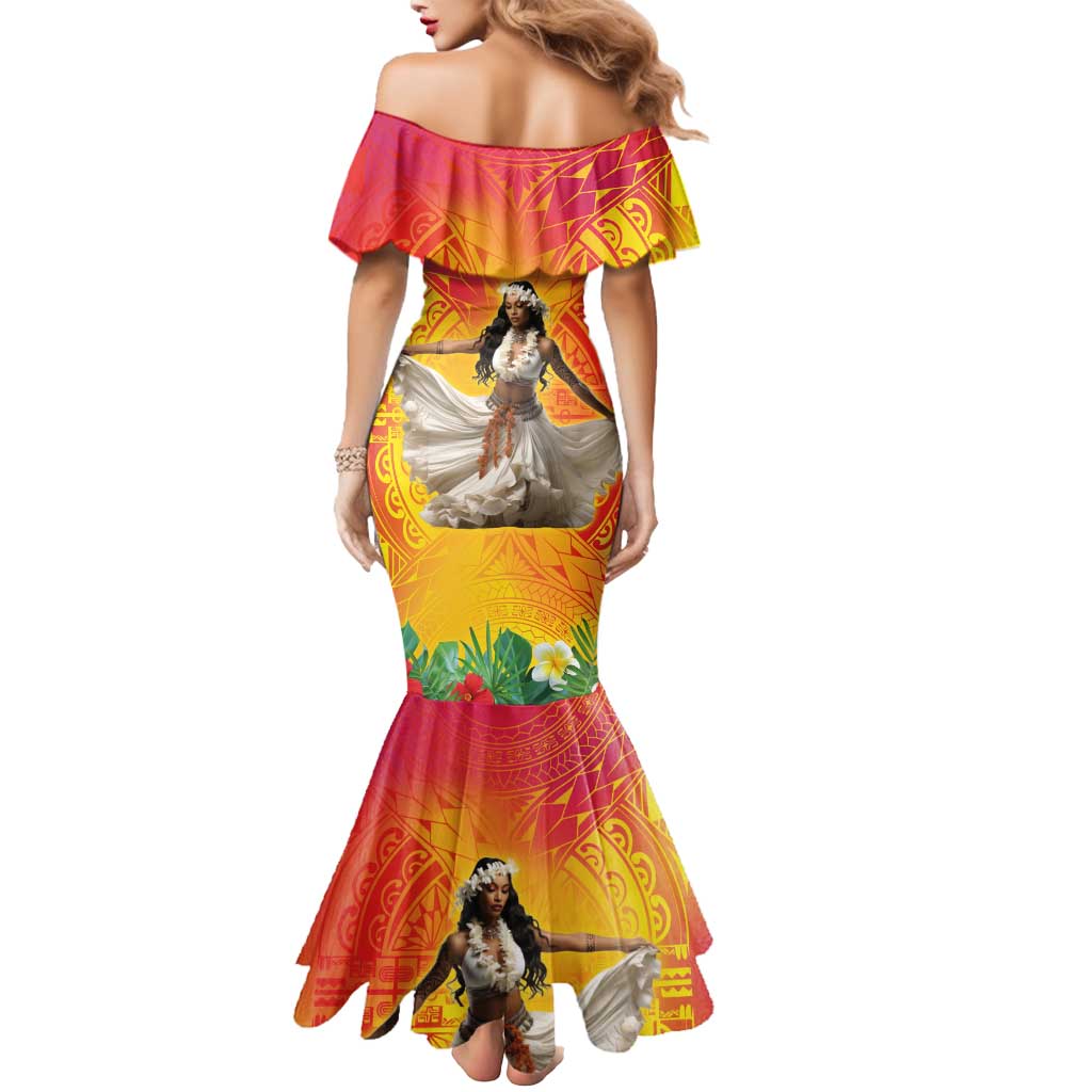 Woman Polynesian Tattoos Mermaid Dress Tropical Flower - Vibrant Hot Color LT03 - Polynesian Pride