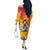 Woman Polynesian Tattoos Off The Shoulder Long Sleeve Dress Tropical Flower - Vibrant Hot Color