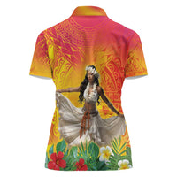 Woman Polynesian Tattoos Women Polo Shirt Tropical Flower - Vibrant Hot Color