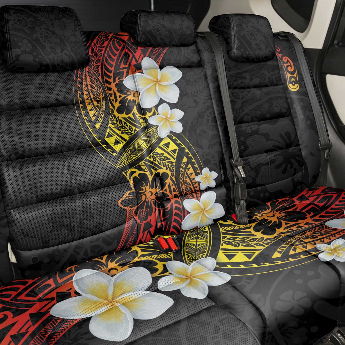 Plumeria Back Car Seat Cover Polynesian Tribal Frangipani Sunset