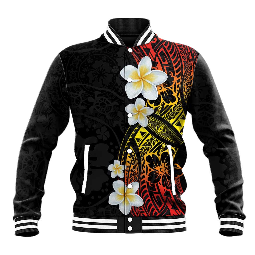 Plumeria Baseball Jacket Polynesian Tribal Frangipani Sunset