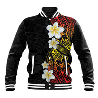 Plumeria Baseball Jacket Polynesian Tribal Frangipani Sunset