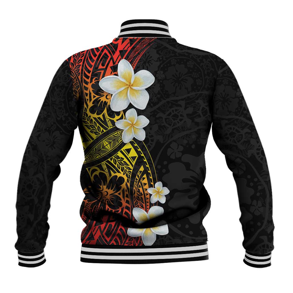 Plumeria Baseball Jacket Polynesian Tribal Frangipani Sunset