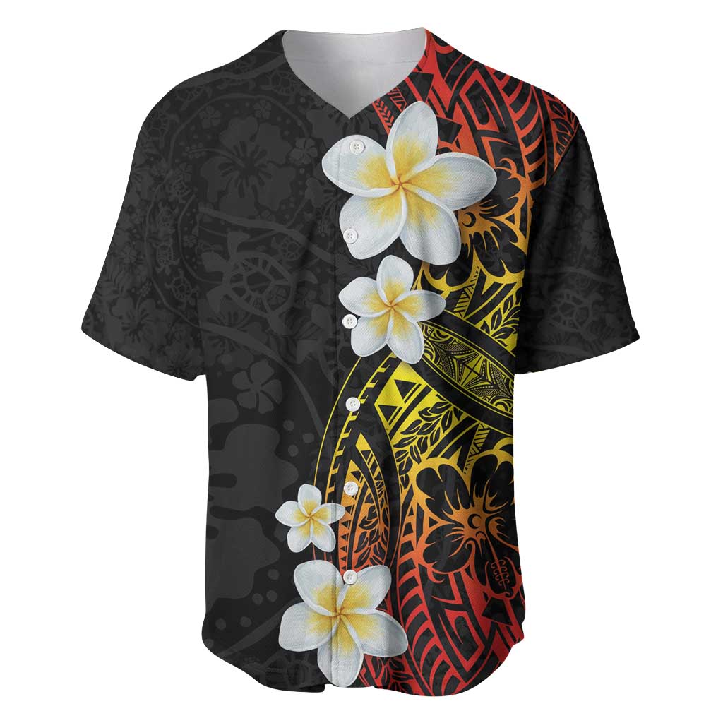 Plumeria Baseball Jersey Polynesian Tribal Frangipani Sunset LT03 Black - Polynesian Pride