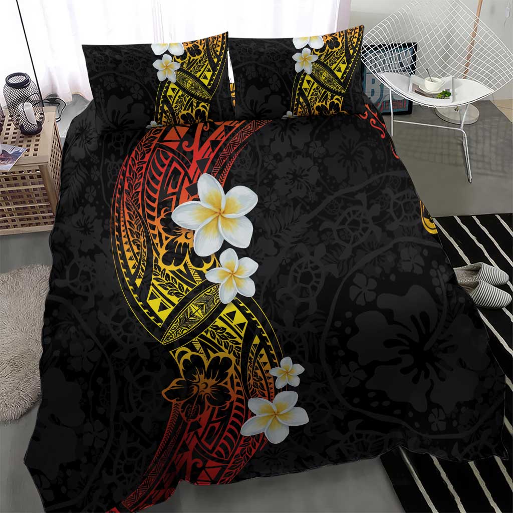 Plumeria Bedding Set Polynesian Tribal Frangipani Sunset