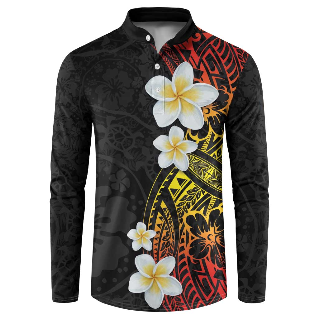 Plumeria Button Sweatshirt Polynesian Tribal Frangipani Sunset LT03 Black - Polynesian Pride
