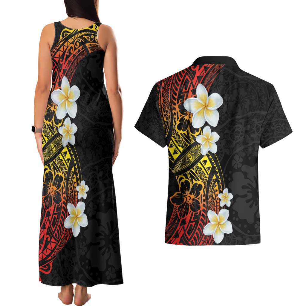Plumeria Couples Matching Tank Maxi Dress and Hawaiian Shirt Polynesian Tribal Frangipani Sunset