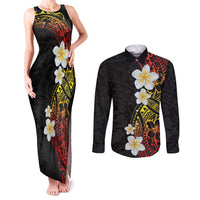 Plumeria Couples Matching Tank Maxi Dress and Long Sleeve Button Shirt Polynesian Tribal Frangipani Sunset