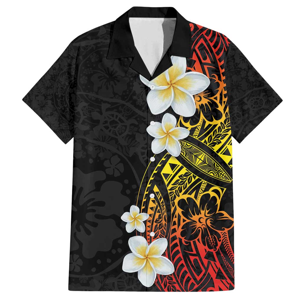 Plumeria Family Matching Long Sleeve Bodycon Dress and Hawaiian Shirt Polynesian Tribal Frangipani Sunset LT03 Dad's Shirt - Short Sleeve Black - Polynesian Pride