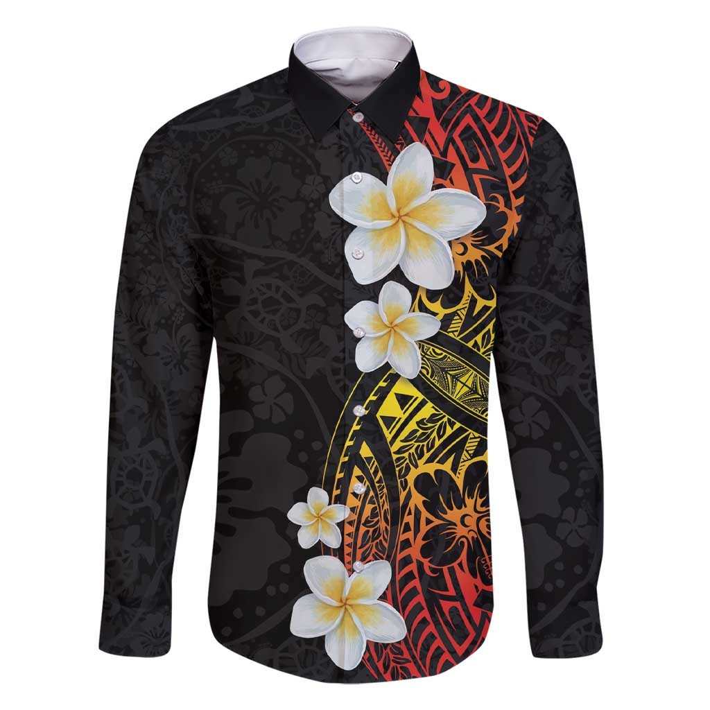Plumeria Family Matching Short Sleeve Bodycon Dress and Hawaiian Shirt Polynesian Tribal Frangipani Sunset LT03 Dad's Shirt - Long Sleeve Black - Polynesian Pride