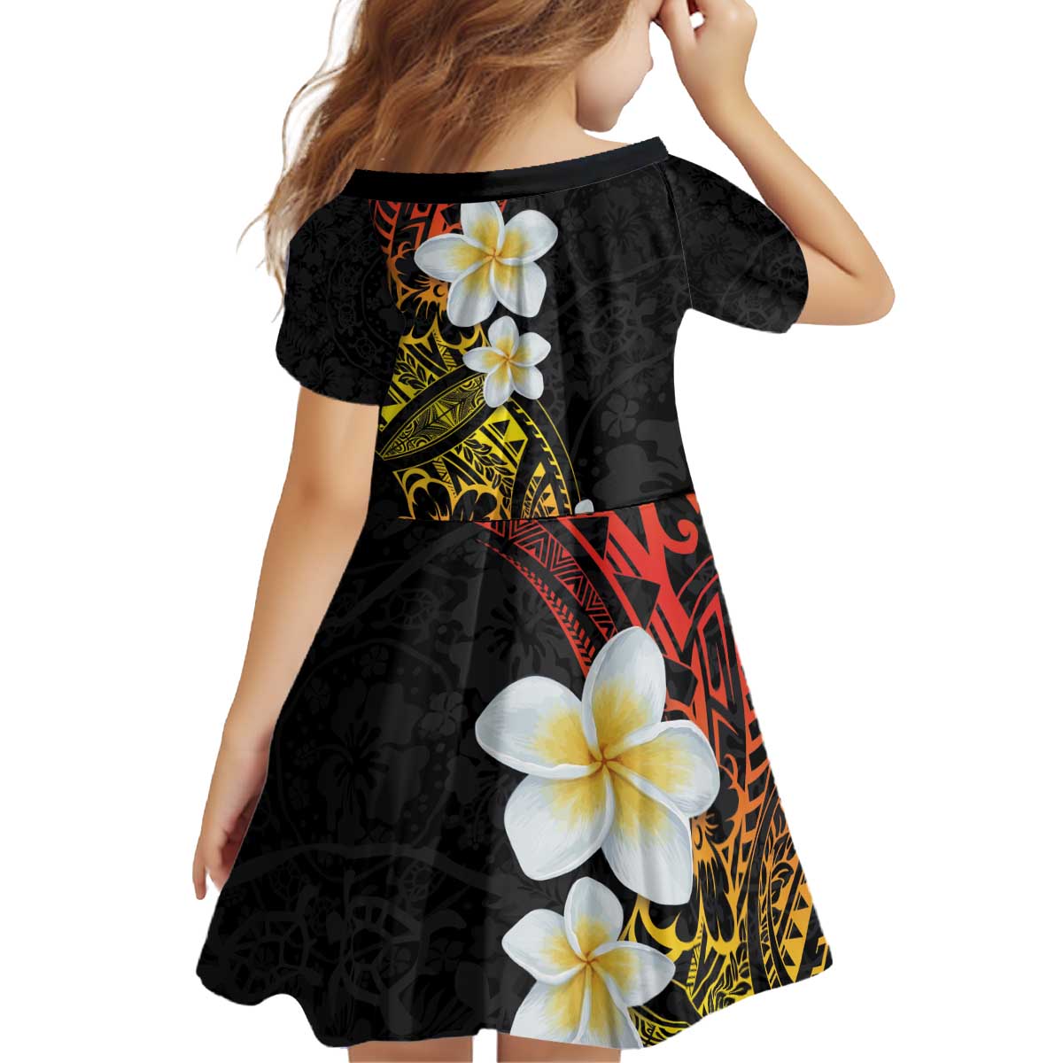Plumeria Kid Short Sleeve Dress Polynesian Tribal Frangipani Sunset LT03 - Polynesian Pride