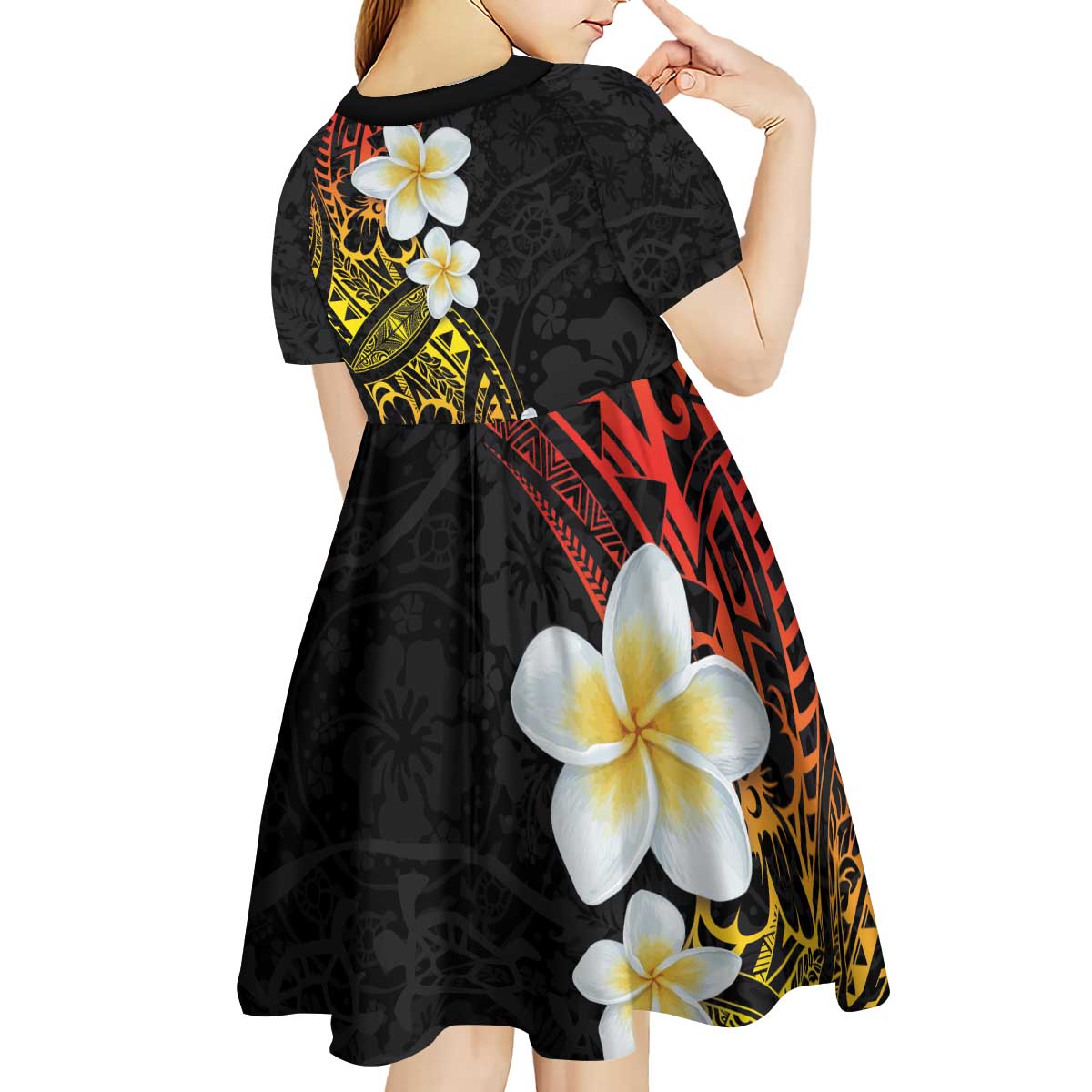 Plumeria Kid Short Sleeve Dress Polynesian Tribal Frangipani Sunset LT03 - Polynesian Pride