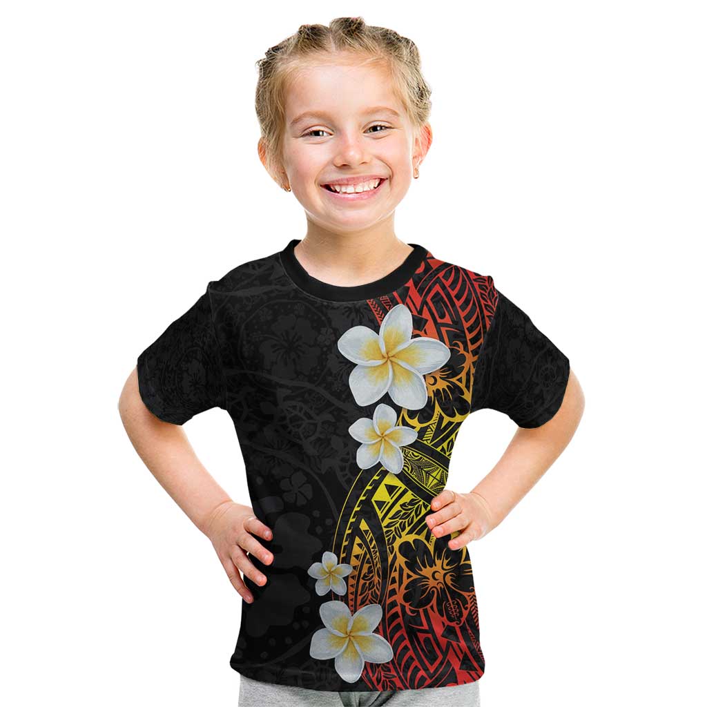 Plumeria Kid T Shirt Polynesian Tribal Frangipani Sunset LT03 Black - Polynesian Pride