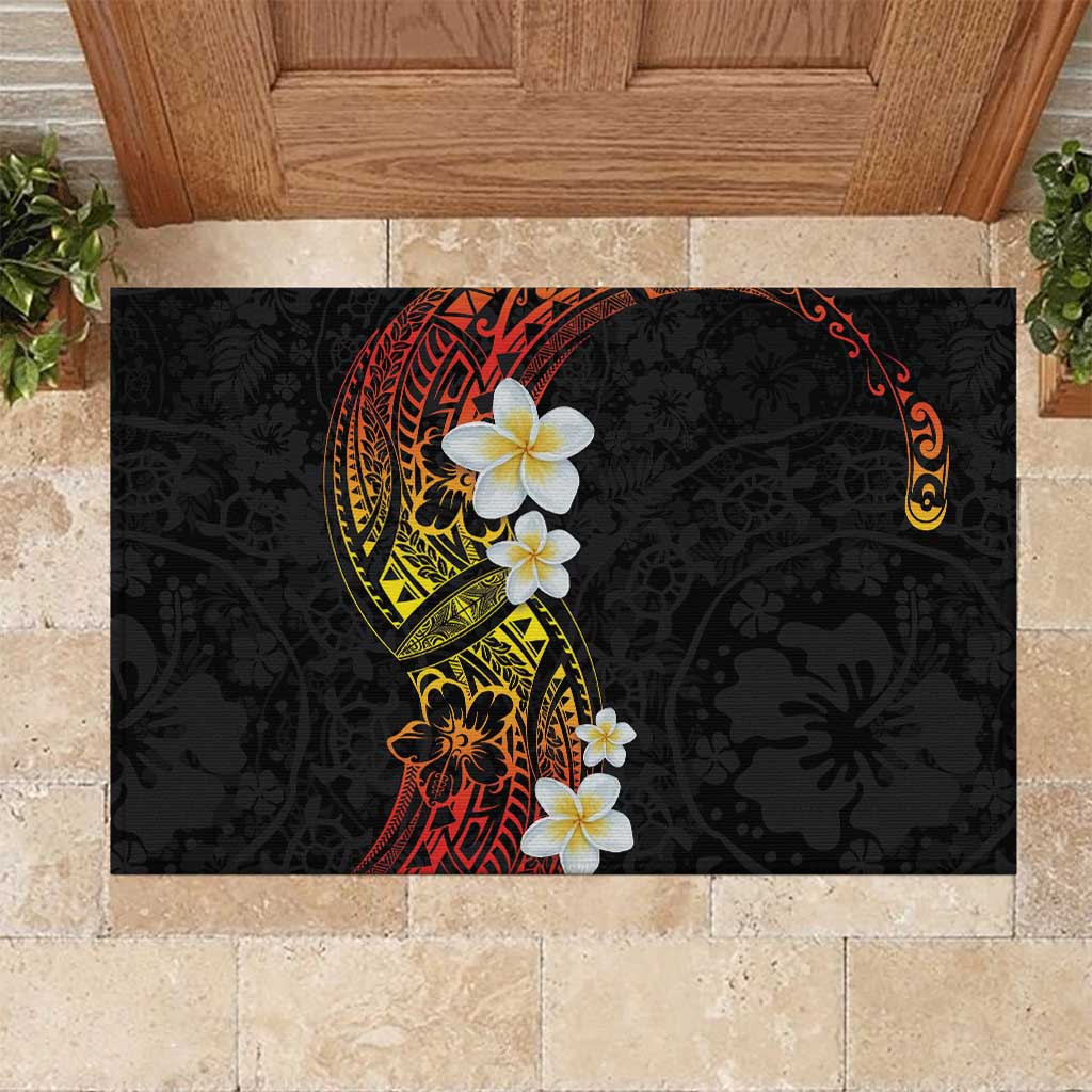 Plumeria Rubber Doormat Polynesian Tribal Frangipani Sunset