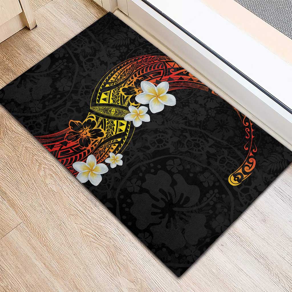 Plumeria Rubber Doormat Polynesian Tribal Frangipani Sunset
