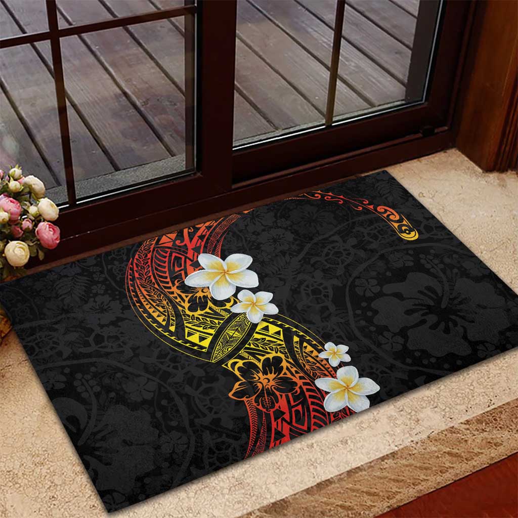 Plumeria Rubber Doormat Polynesian Tribal Frangipani Sunset