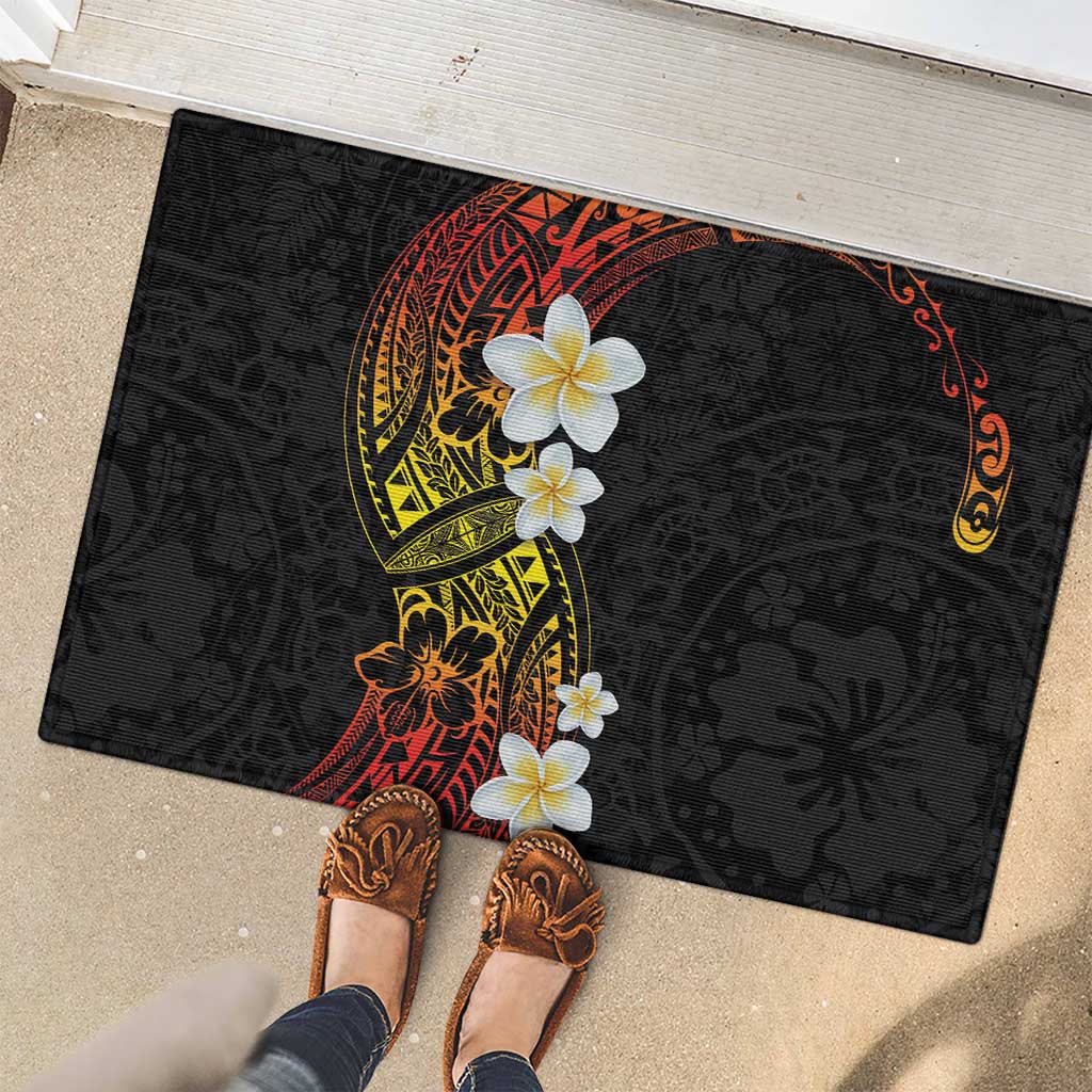 Plumeria Rubber Doormat Polynesian Tribal Frangipani Sunset