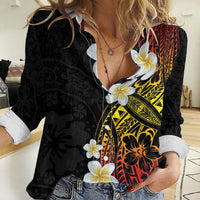 Plumeria Women Casual Shirt Polynesian Tribal Frangipani Sunset LT03 Female Black - Polynesian Pride