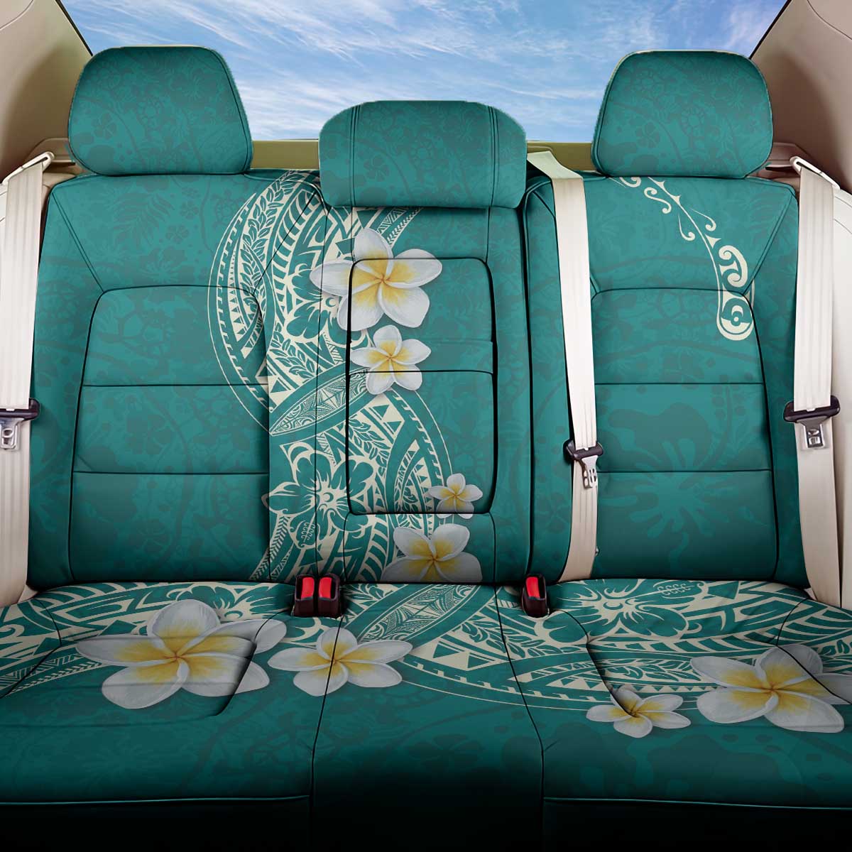 Plumeria Back Car Seat Cover Polynesian Tribal Frangipani Teal