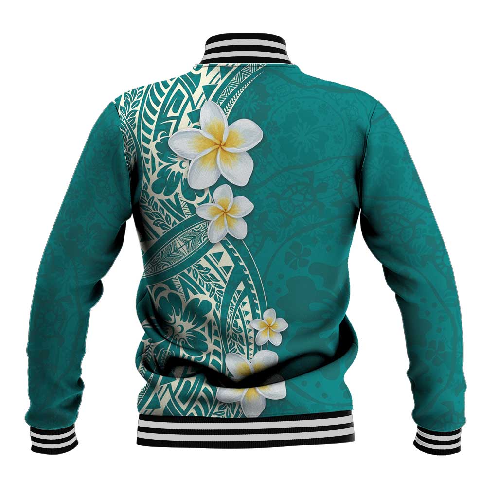 Plumeria Baseball Jacket Polynesian Tribal Frangipani Teal LT03 - Polynesian Pride