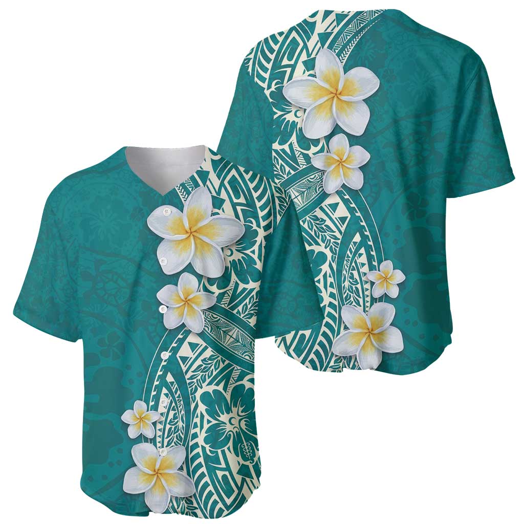Plumeria Baseball Jersey Polynesian Tribal Frangipani Teal LT03 - Polynesian Pride