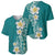 Plumeria Baseball Jersey Polynesian Tribal Frangipani Teal