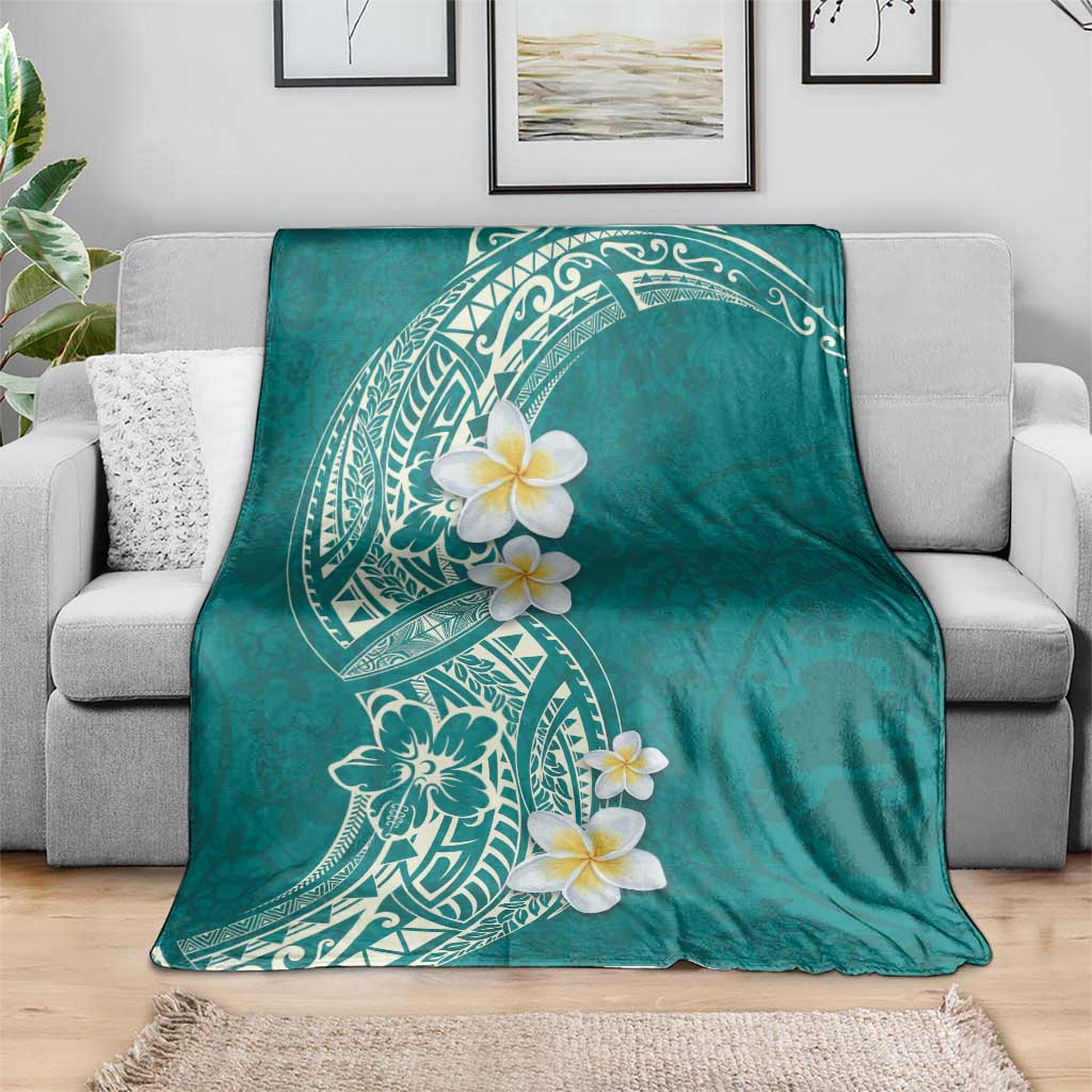Plumeria Blanket Polynesian Tribal Frangipani Teal