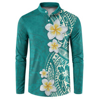 Plumeria Button Sweatshirt Polynesian Tribal Frangipani Teal