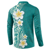 Plumeria Button Sweatshirt Polynesian Tribal Frangipani Teal
