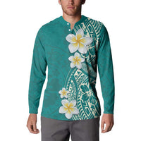 Plumeria Button Sweatshirt Polynesian Tribal Frangipani Teal