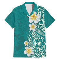Plumeria Family Matching Mermaid Dress and Hawaiian Shirt Polynesian Tribal Frangipani Teal LT03 Dad's Shirt - Short Sleeve Teal - Polynesian Pride