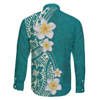 Plumeria Family Matching Off The Shoulder Long Sleeve Dress and Hawaiian Shirt Polynesian Tribal Frangipani Teal
