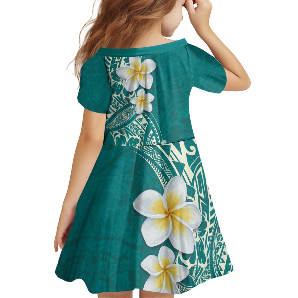 Plumeria Family Matching Off Shoulder Short Dress and Hawaiian Shirt Polynesian Tribal Frangipani Teal LT03 - Polynesian Pride